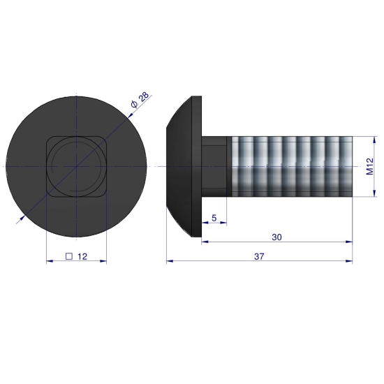 Śruba kpl. płużna grzybkowa podsadzana M12x30 mm kl.10.9 zastosowanie Lemken Smaragd Waryński ( sprzedawane po 25 )