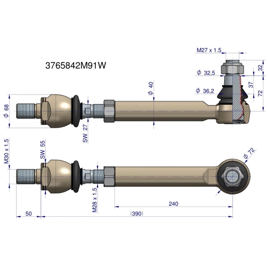 Przegub kierowniczy M27x1.5 3765842M91 WARYŃSKI