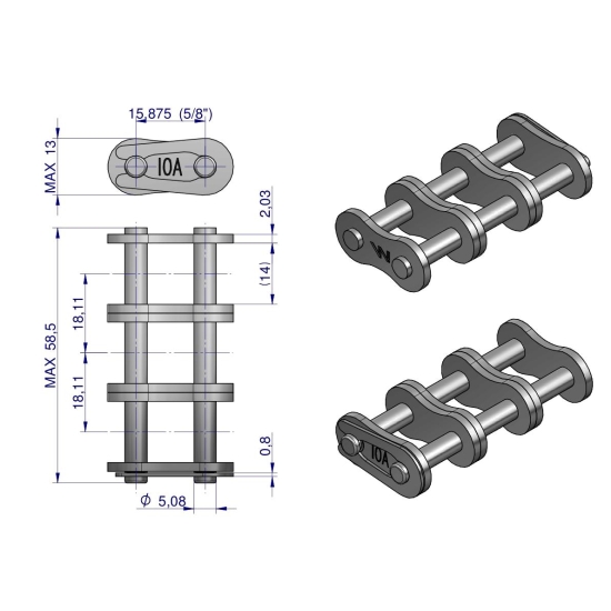 Zamek łańcucha wzmocnionego Z10A-3 ANSI A 50 (R3 5/8) Waryński ( sprzedawane po 5 )