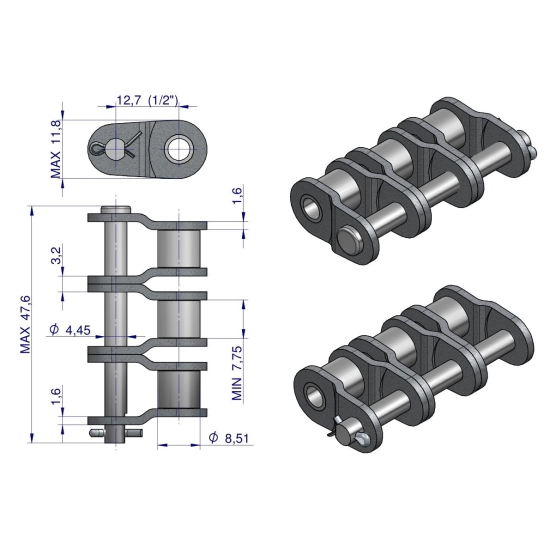 Półogniwo łańcucha P08B-3 (R3 1/2) Waryński ( sprzedawane po 5 )