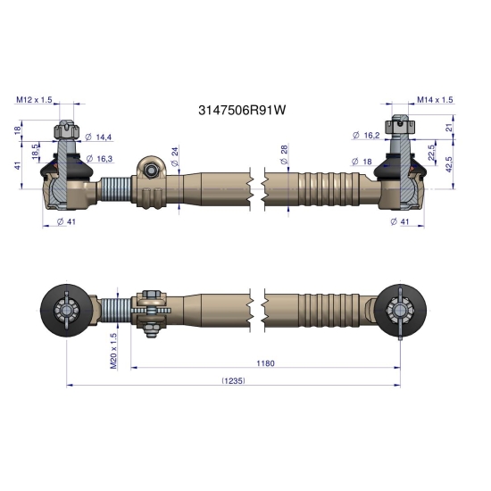 Drążek kierowniczy 1235mm 3147506R91W WARYŃSKI