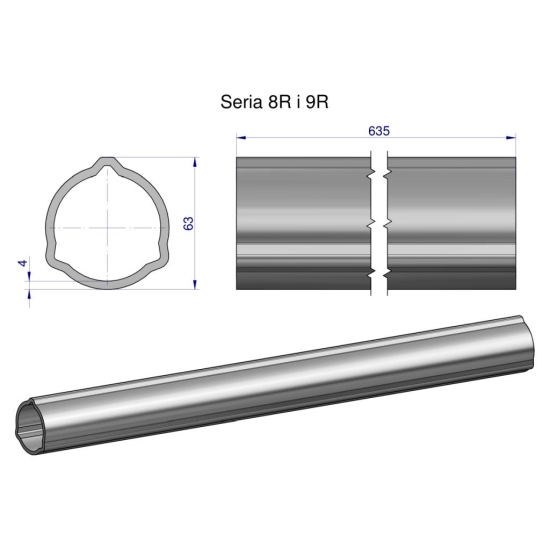 Rura zewnętrzna Seria 8R i 9R do wału 760 przegubowo-teleskopowego 63x4 mm 635 mm WARYŃSKI