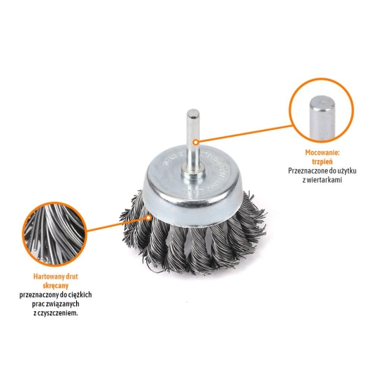 Szczotka doczołowa z trzpieniem - drut skręcany FI 6/60 mm / TEGER