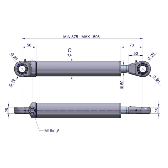 Cylinder hydrauliczny - siłownik jednostronny wzmocniony (SMN2.50 630+KT2; 7210120052) Tur 1.2 Waryński