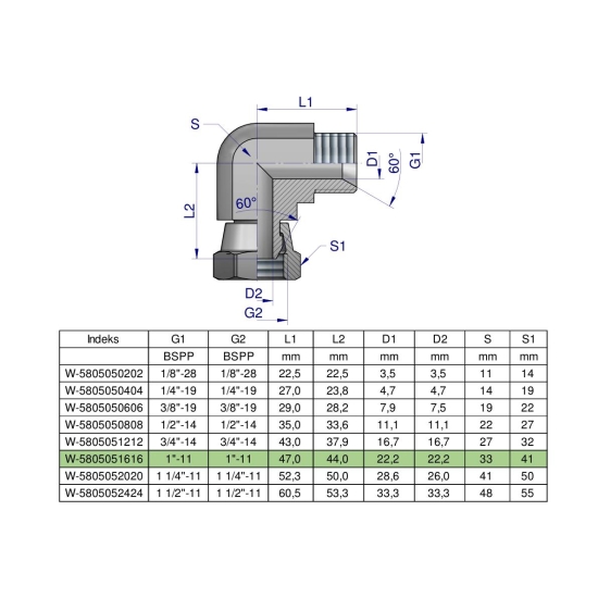 Kolanko hydrauliczne calowe AB 1" BSP Waryński