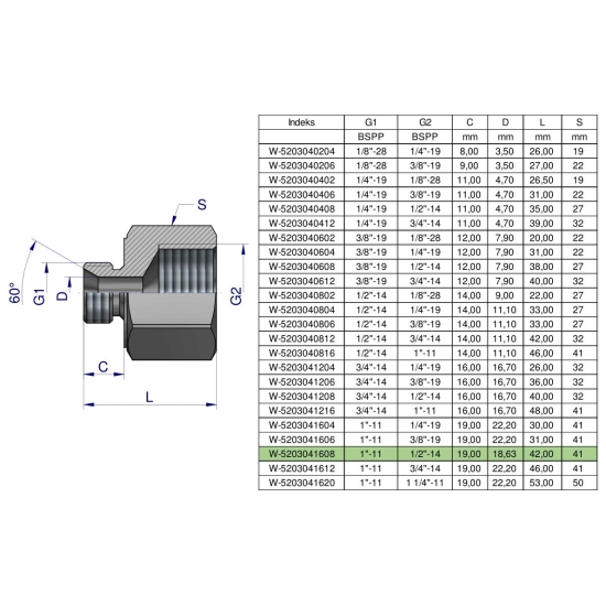 Tulejka różnicowa hydrauliczna calowa AB 1"GZ x 1/2"GW BSP Waryński