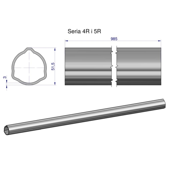 Rura zewnętrzna Seria 4R i 5R do wału 1110 przegubowo-teleskopowego 51.5x3 mm 985 mm WARYŃSKI