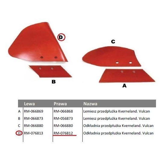 Odkładnia przedpłużka prawa Kverneland Vulcan..