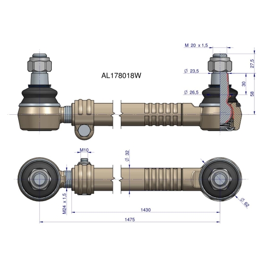 Drążek kierowniczy 1475mm AL178018 WARYŃSKI