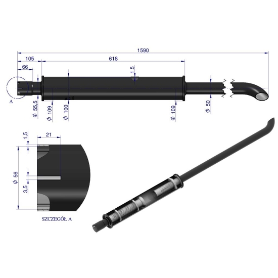 Tłumik 1590mm 6kg MF4 EMALIA ORYGINAŁ URSUS