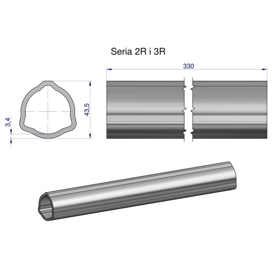 Rura zewnętrzna Seria 2R i 3R do wału 460 przegubowo-teleskopowego 43.5x3.4 mm 335 mm WARYŃSKI