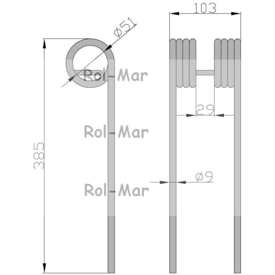 Palec przetrząsarko-zgrabiarka karuzelowa Kuhn GF440M/P 9/50/100/395 58561900 ( sprzedawane po 5 )