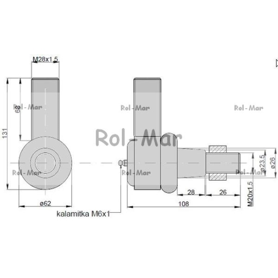 Przegub kierowniczy 105mm - M28x1,5 3595527M91 Massey Ferguson TAQ