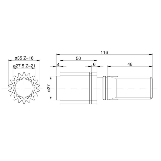 Wałek przedniej zwolnicy 18Z\21Z 81320C1 Case