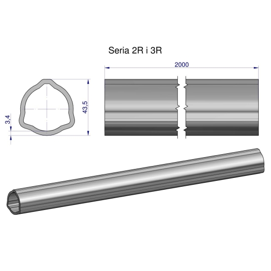Rura trójkątna zewnętrzna Seria 2R i 3R do wału przegubowo-teleskopowego 43.5x3.4mm 2m WARYŃSKI (sprzedawane po 2)
