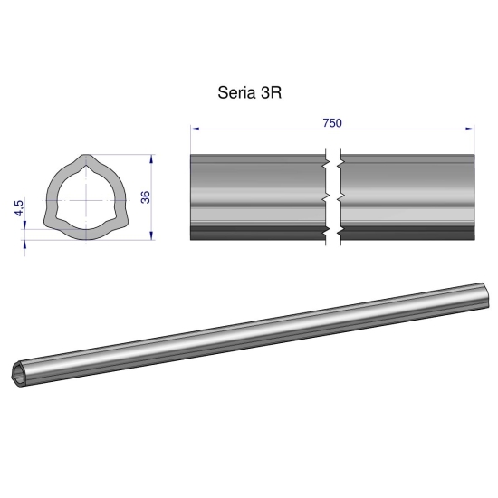 Rura wewnętrzna Seria 3R do wału 910 przegubowo-teleskopowego 36x4.5 mm 755 mm WARYŃSKI