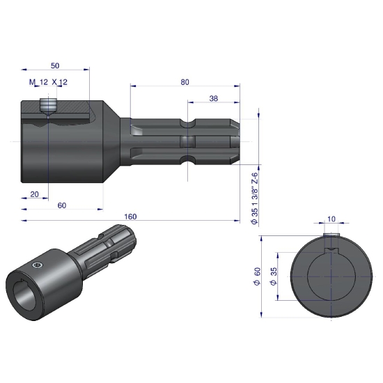 Redukcja adapter na wpust otwór wew. Q 35 mm na wałek 1 3/8 