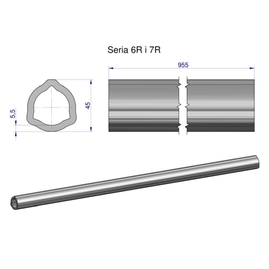 Rura wewnętrzna Seria 6R i 7R do wału 1110 przegubowo-teleskopowego 45x5.5mm 955 mm WARYŃSKI