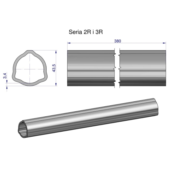 Rura zewnętrzna Seria 2R i 3R do wału 510 przegubowo-teleskopowego 43.5x3.4 mm 385 mm WARYŃSKI