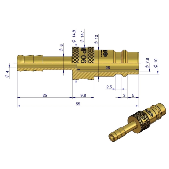 Szybkozłącze pneumatyczne P26 NW7.2 wtyczka pod wąż DN06mm POLMO  ( sprzedawane po 5 )