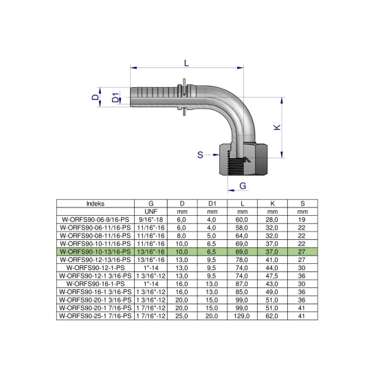 Zakucie hydrauliczne ORFS90 DN10 13/16