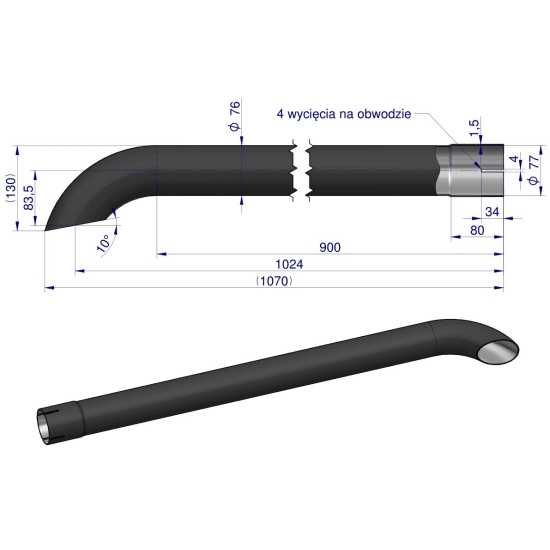 Tłumik rura IH189049 Case WARYŃSKI