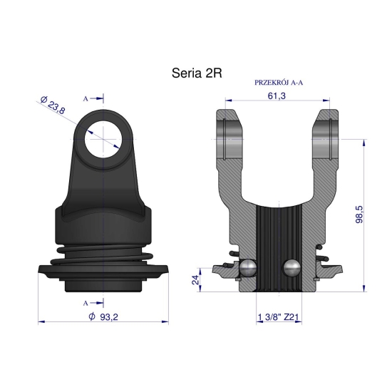 Widłak wału z pierścieniem 1 3/8 Z21 - 23.8X61.3 Seria 2R Waryński