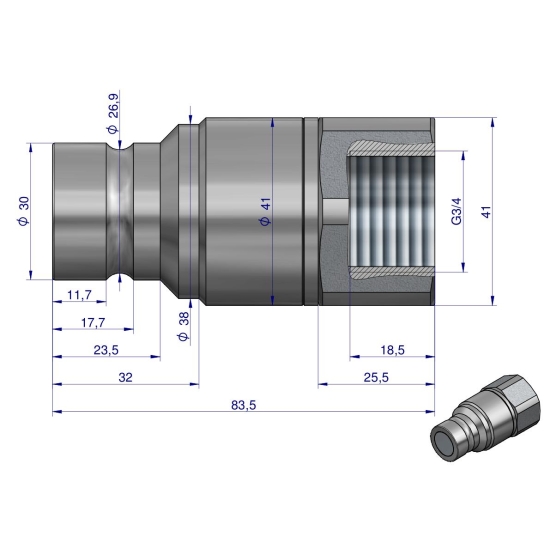 Szybkozłącze hydrauliczne suchoodcinające wtyczka G3/4