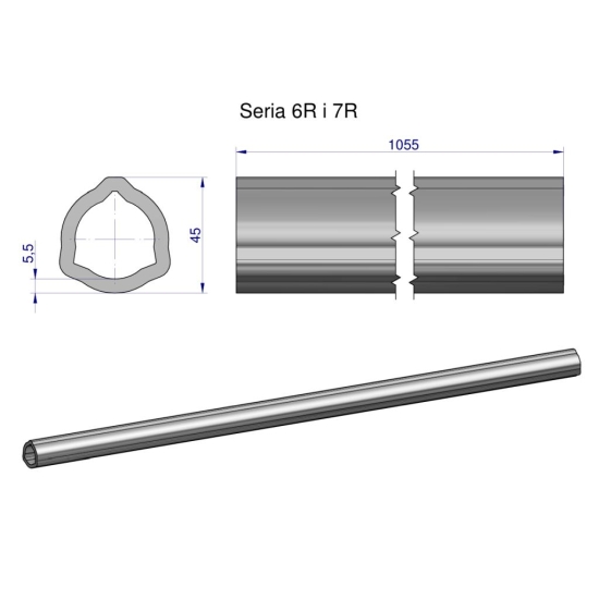 Rura wewnętrzna Seria 6R i 7R do wału 1210 przegubowo-teleskopowego 45x5.5mm 1055 mm WARYŃSKI