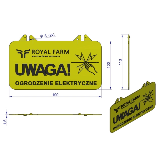 Tabliczka informacyjna UWAGA OGRODZENIE ELEKTRYCZNE Royal Farm