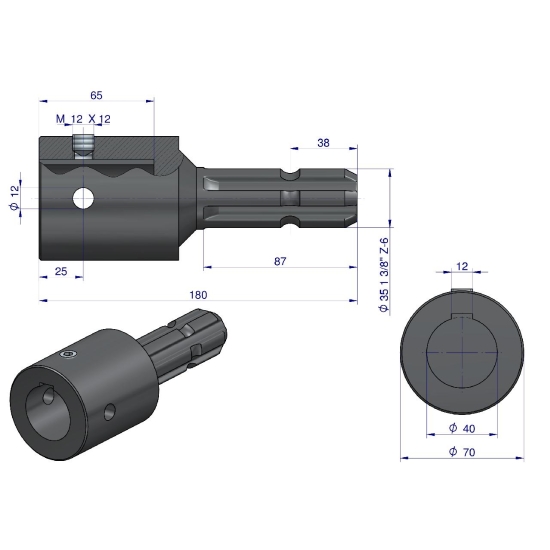 Redukcja adapter na wpust otwór wew. Q 40 mm na wałek 1 3/8 