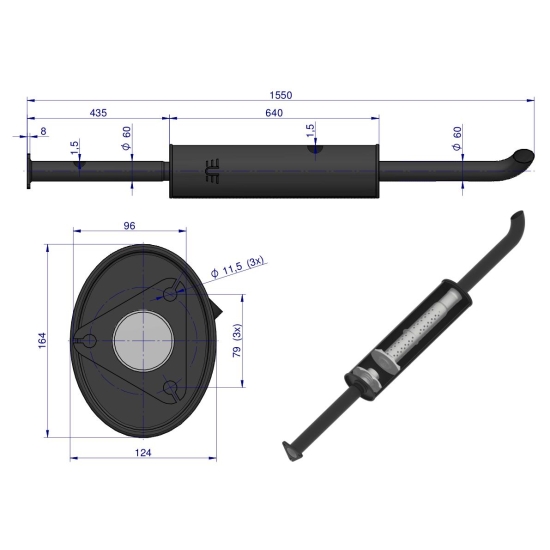 Tłumik prosty długi 1550mm 8kg C-385 ORYGINAŁ URSUS