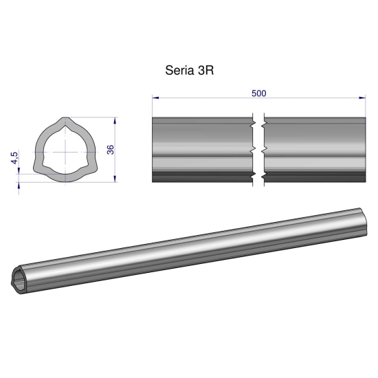 Rura wewnętrzna Seria 3R do wału 660 przegubowo-teleskopowego 36x4.5 mm 505 mm WARYŃSKI