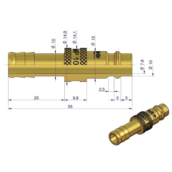 Szybkozłącze pneumatyczne P26 NW7.2 wtyczka pod wąż DN10mm POLMO ( sprzedawane po 5 )