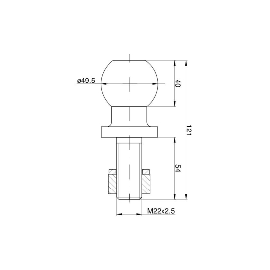 Kula haka holowniczego z gwintem zewnętrznym M22 przyczepka