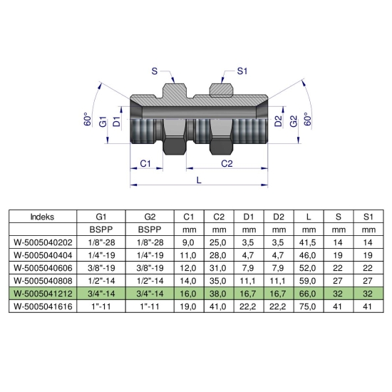 Złączka hydrauliczna calowa grodziowa BB 3/4" BSP z przeciwnakrętką (XSV) Waryński