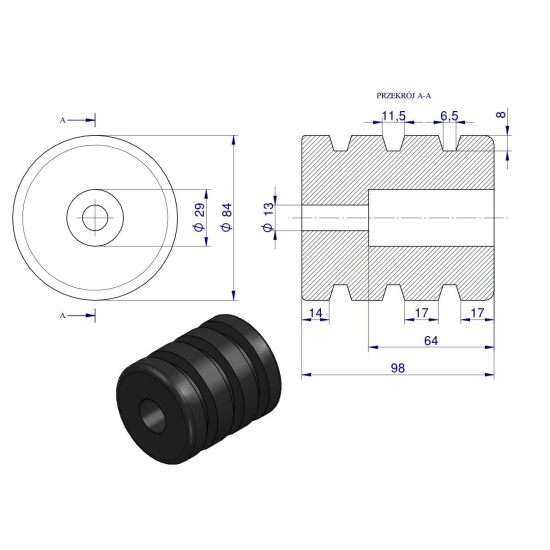 Resor. odbój gumowy otwór mocujący 13mm wysokość 100mm NR-195 Przyczepa