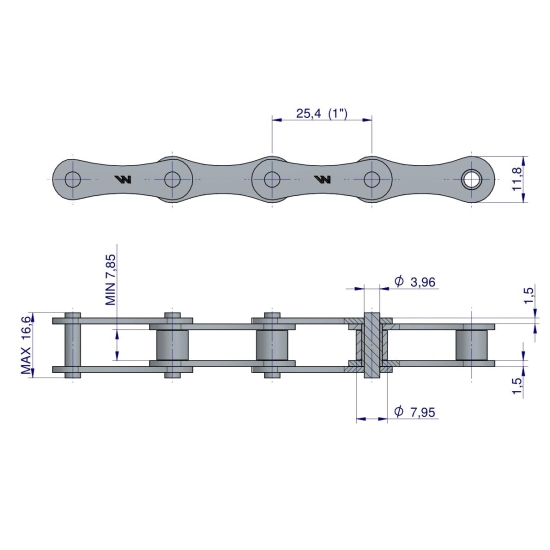 Łańcuch rolkowy 2040 208A (R1 1) 5 m Waryński