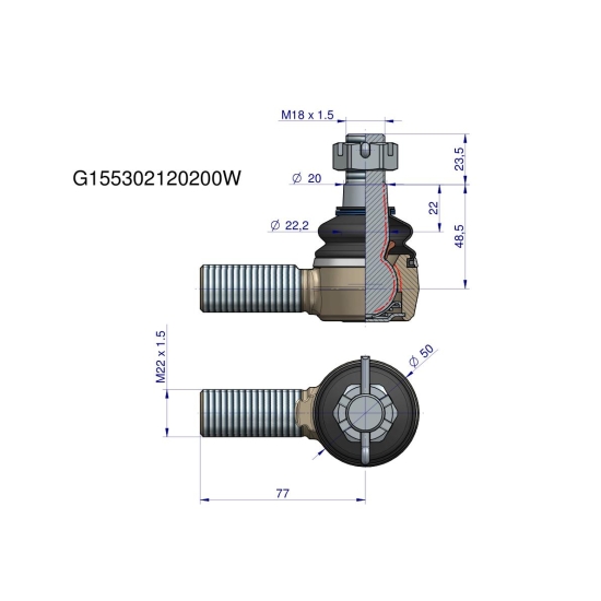 Przegub kierowniczy M22x1.5 G155302120200 WARYŃSKI