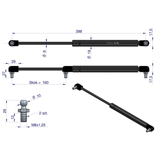 Siłownik dachu 88368200 pasuje do Ursus C-385  POLMO