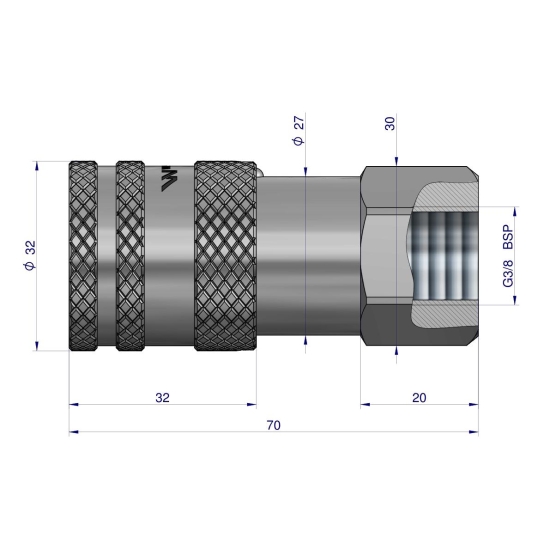 Szybkozłącze hydrauliczne suchoodcinające gniazdo G3/8