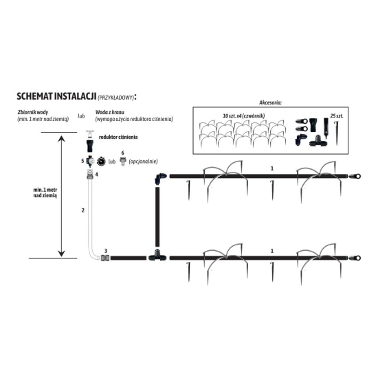 Zestaw nawadniania kropelkowego PROFESSIONAL 10 m z reduktorem ciśnienia (2 linie kroplujące. wąż 20m. szybkozłączki. zegar) / TEGER
