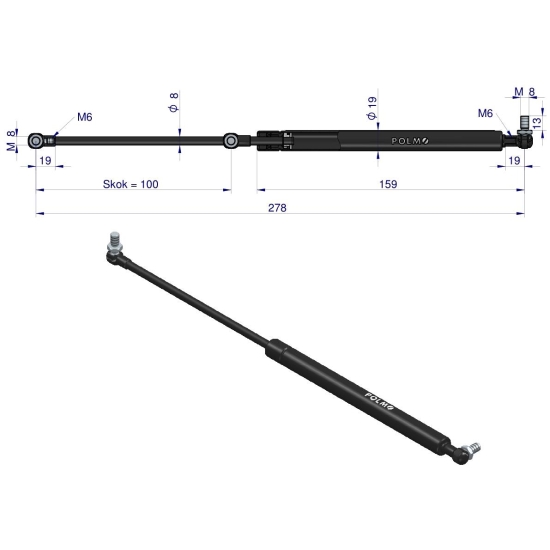 Siłownik szyberdachu L max. 278mm 0308250111P MTZ  POLMO