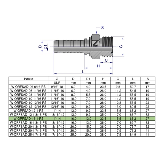 Zakucie hydrauliczne ORFSAD DN16 1