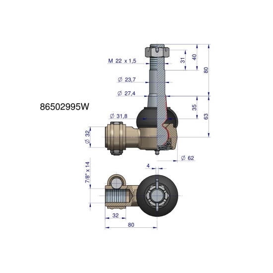 Przegub kierowniczy M22x1.5 86502995 WARYŃSKI