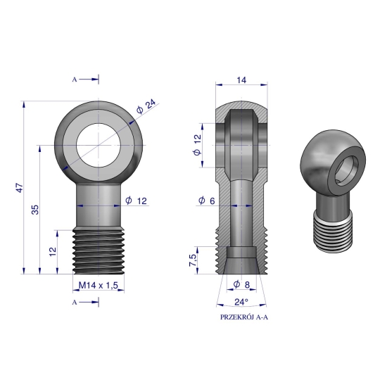 Złączka Oczkowa Fi12-8L (M14X1.5) Waryński  ( sprzedawane po 2 )