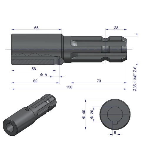 Redukcja adapter na wpust otwór wew. Q 20 mm na wałek 1 3/8