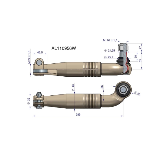 Przegub kierowniczy prawy 285mm- M22x1,5 AL110956 WARYŃSKI