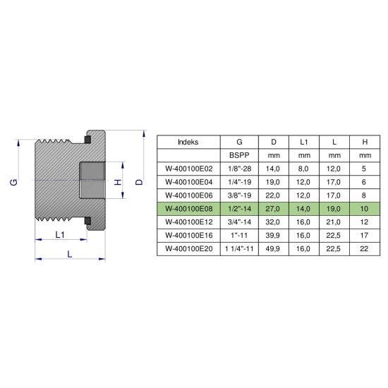 Korek hydrauliczny calowy (na imbus) 1/2" BSP ED Waryński ( sprzedawane po 10 )