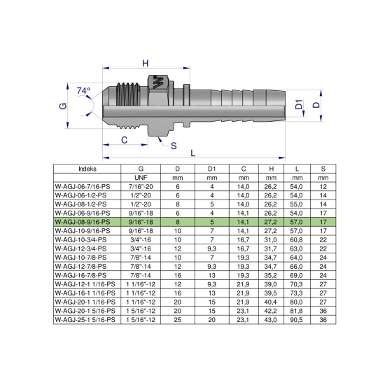 Zakucie hydrauliczne AGJ DN08 9/16